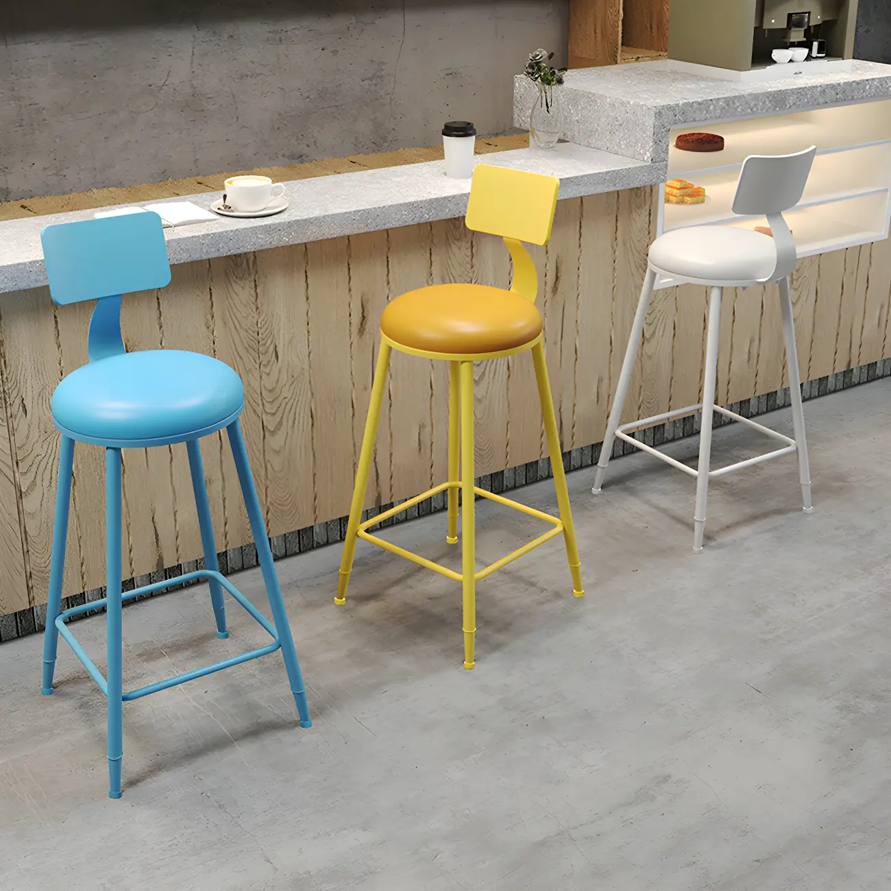 Contemporary Metal Bar Stools with Round Upholstered for Kitchen Image - 1 | homeyfad
