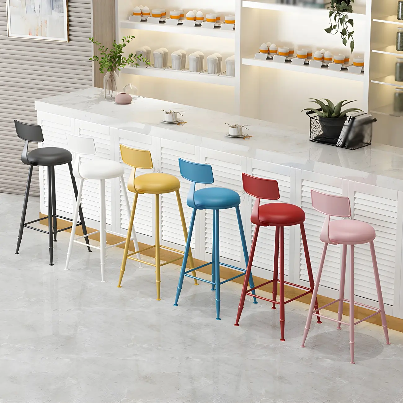 Contemporary Metal Bar Stools with Round Upholstered for Kitchen Image - 2 | homeyfad