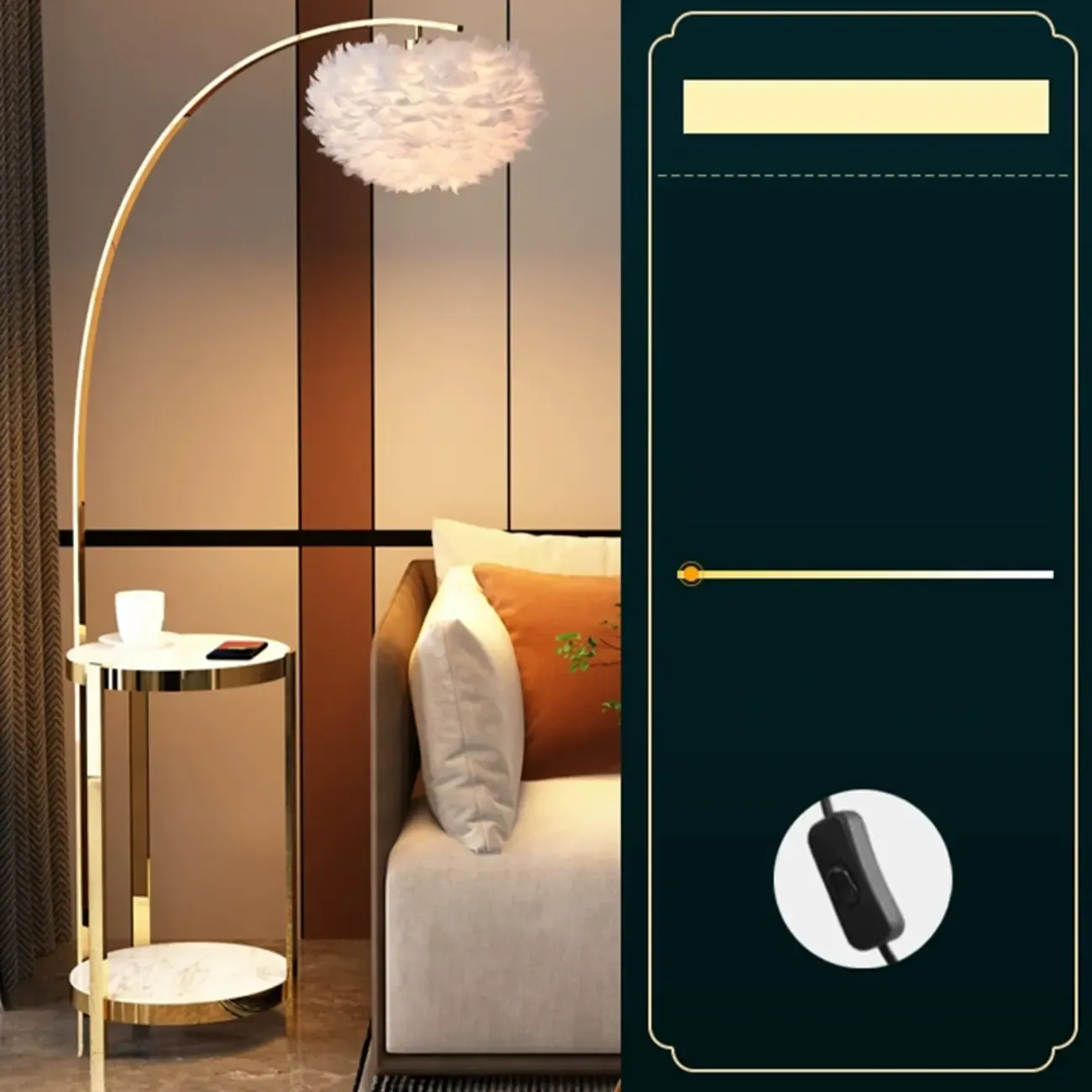 Feather Floor Lamp with Shelves for Living Room Image - 4