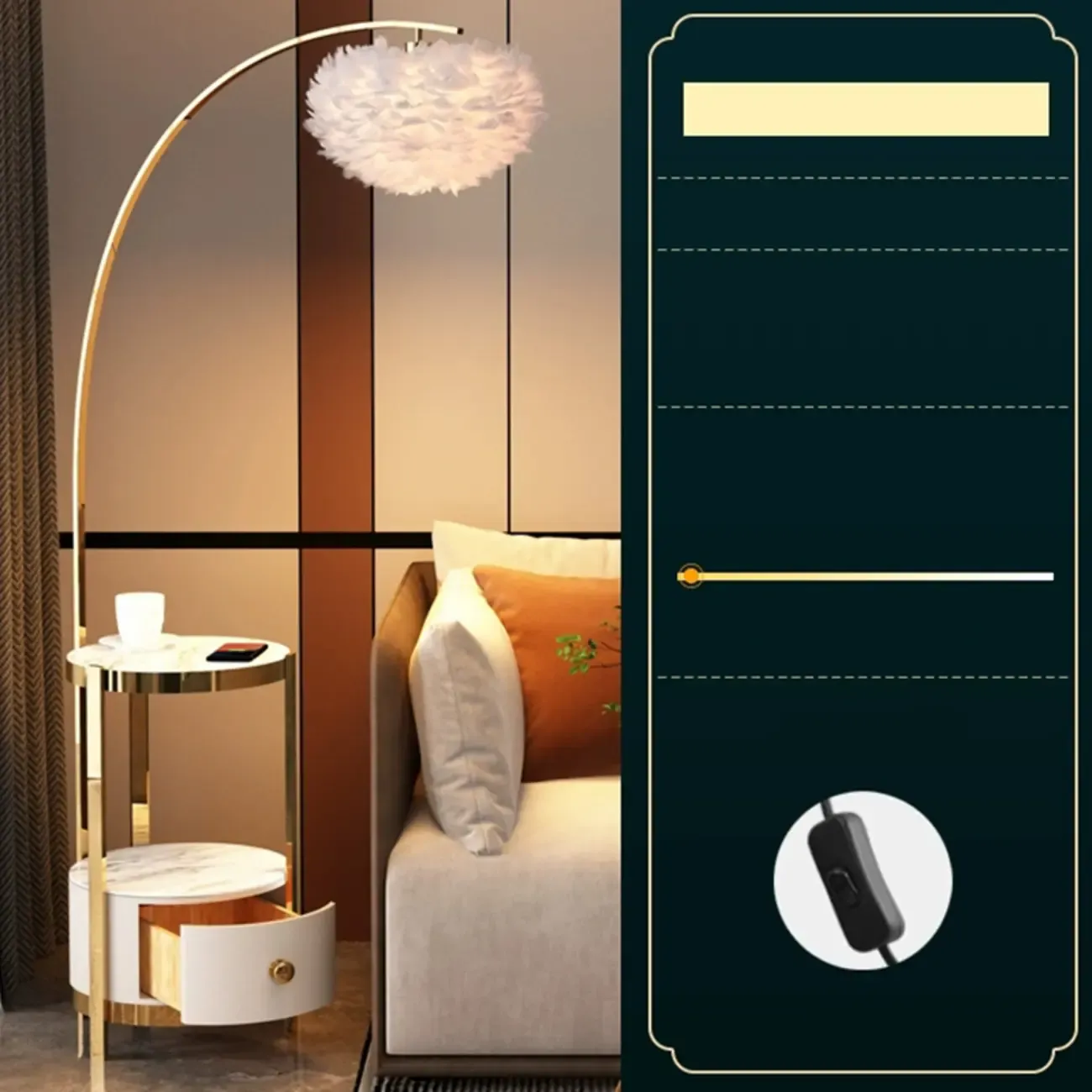 Feather Floor Lamp with Shelves for Living Room Image - 5