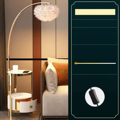 Feather Floor Lamp with Shelves for Living Room Image - 5