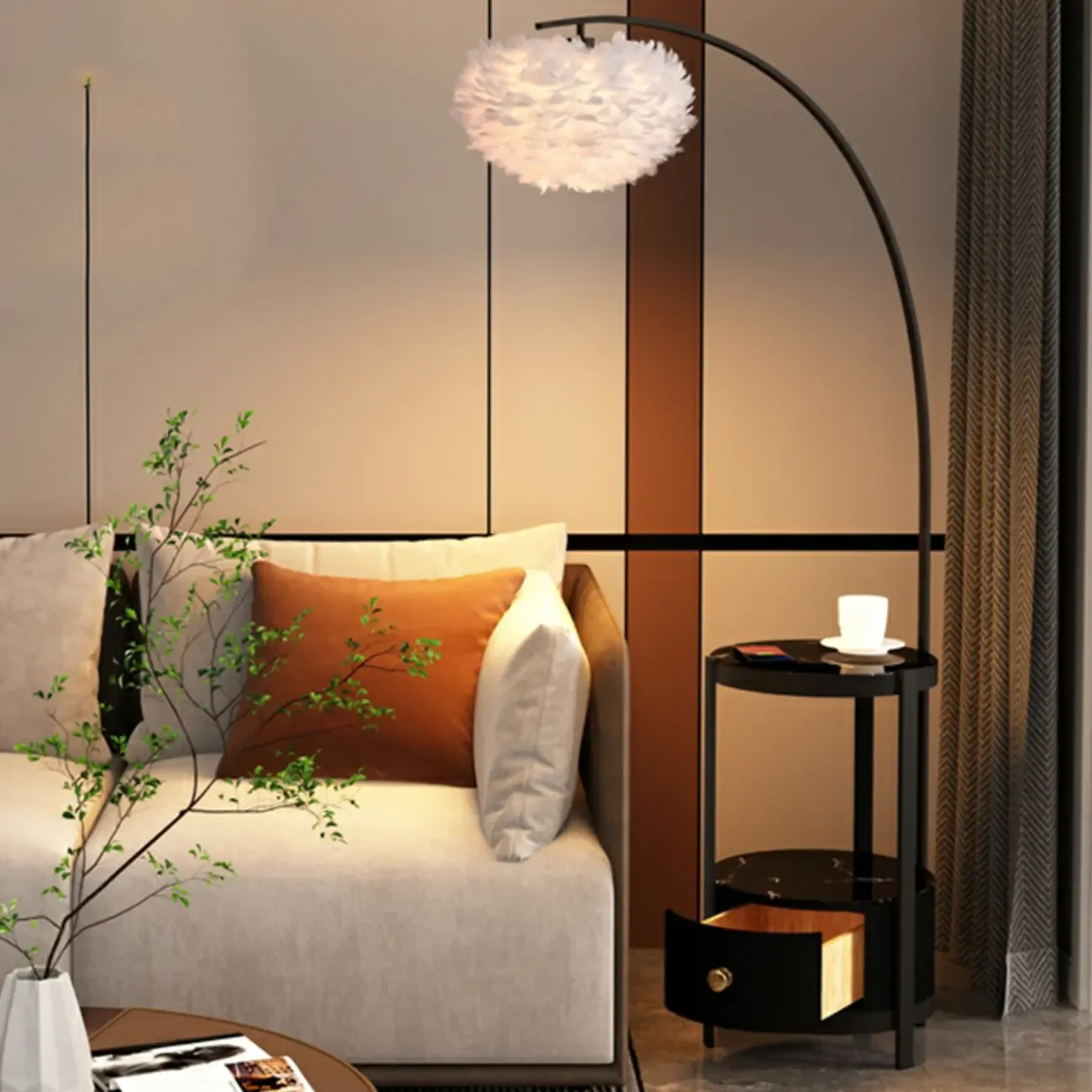 Feather Floor Lamp with Shelves for Living Room Image - 6