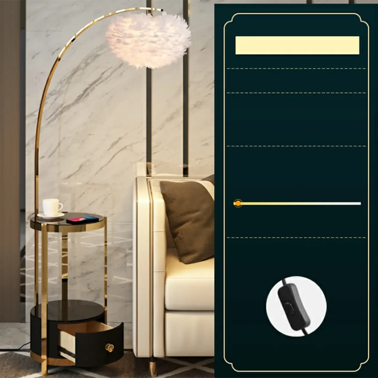 Feather Floor Lamp with Shelves for Living Room Image - 8
