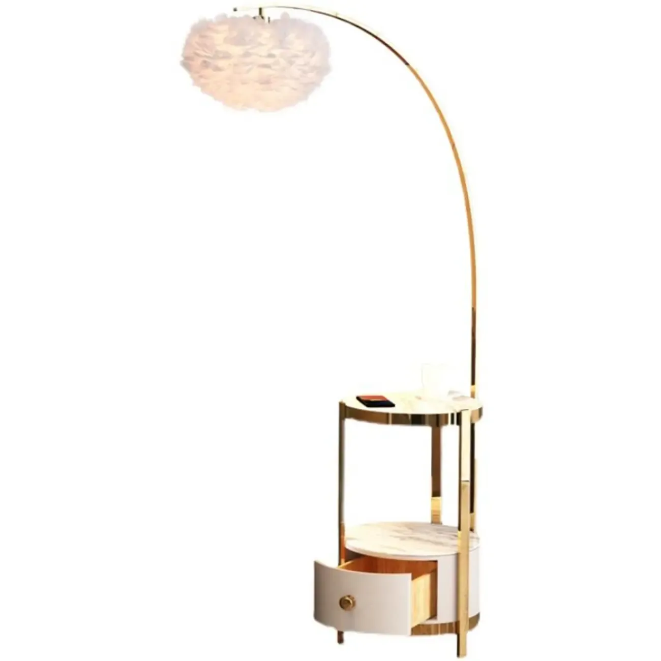 Feather Floor Lamp with Shelves for Living Room Image - 9