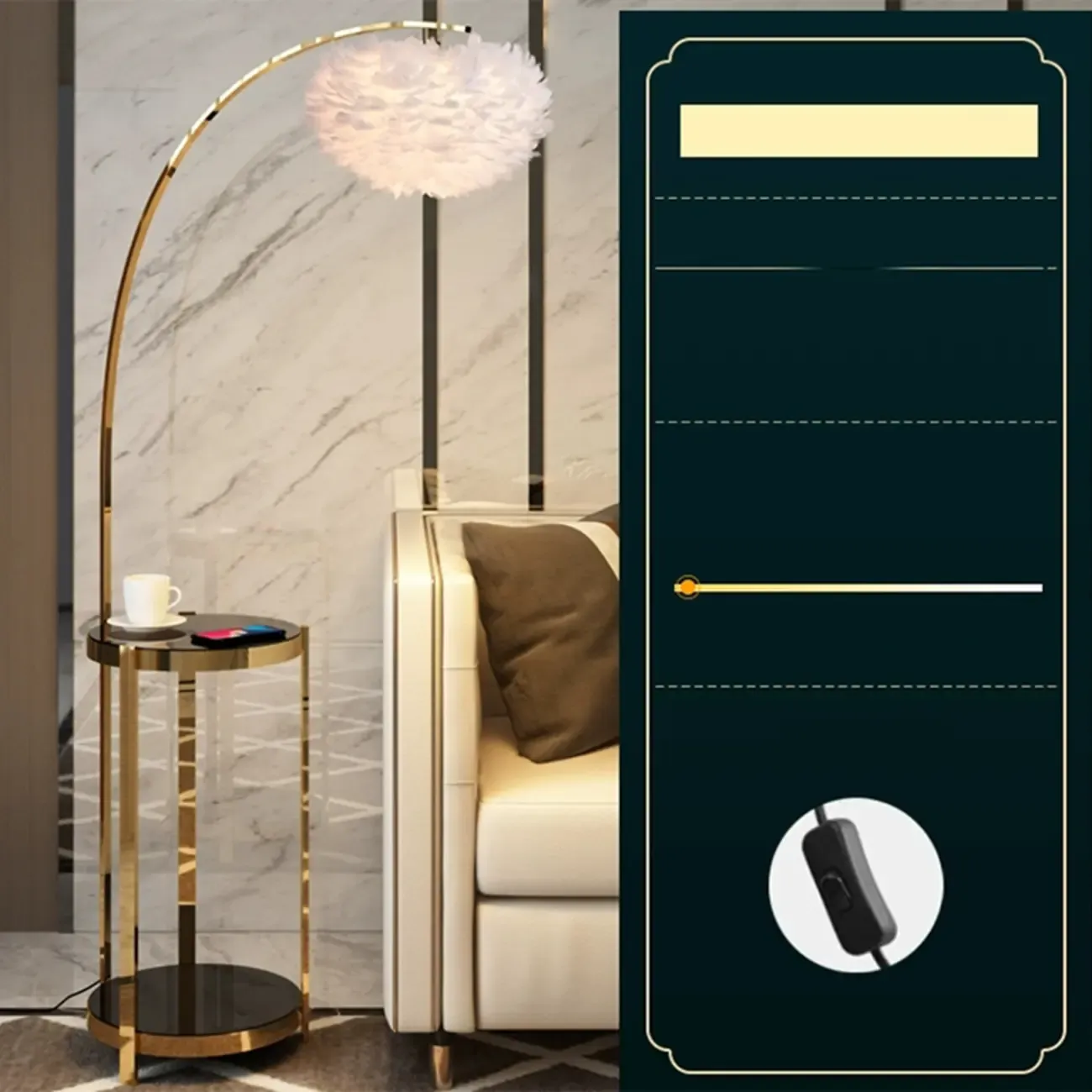 Feather Floor Lamp with Shelves for Living Room Image - 10