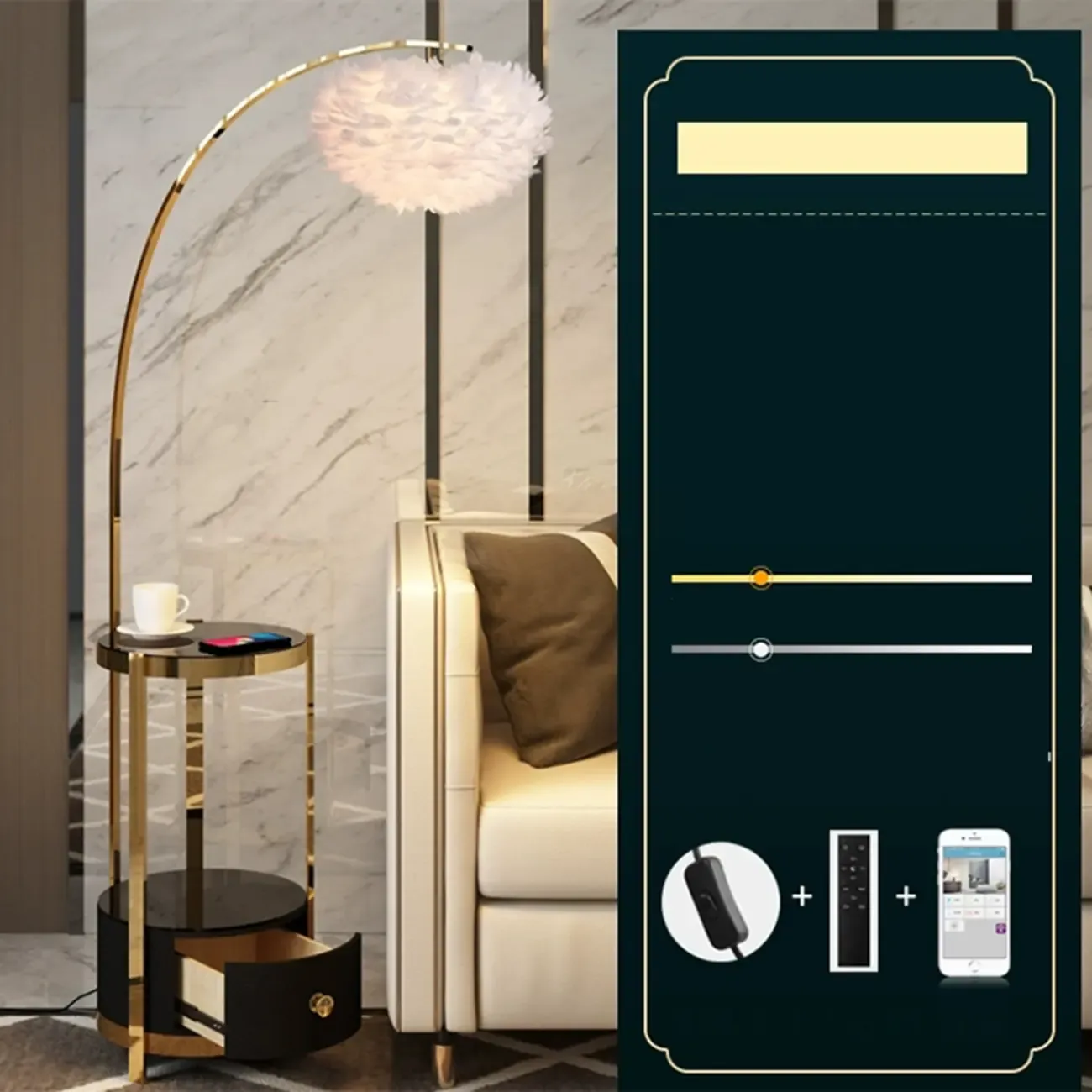 Feather Floor Lamp with Shelves for Living Room Image - 12