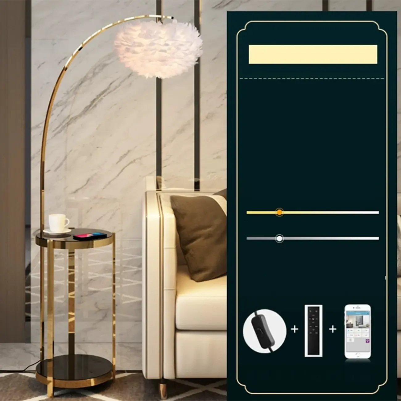 Feather Floor Lamp with Shelves for Living Room Image - 14