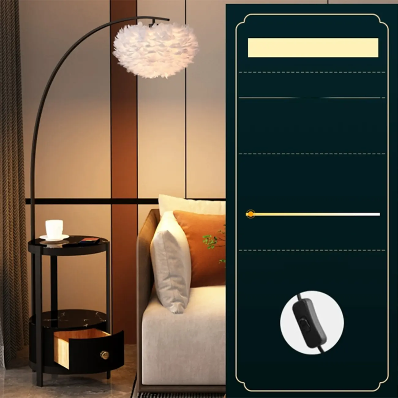 Feather Floor Lamp with Shelves for Living Room Image - 15 | homeyfad
