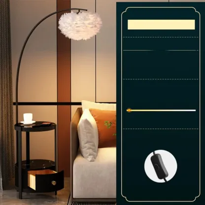 Feather Floor Lamp with Shelves for Living Room Image - 15