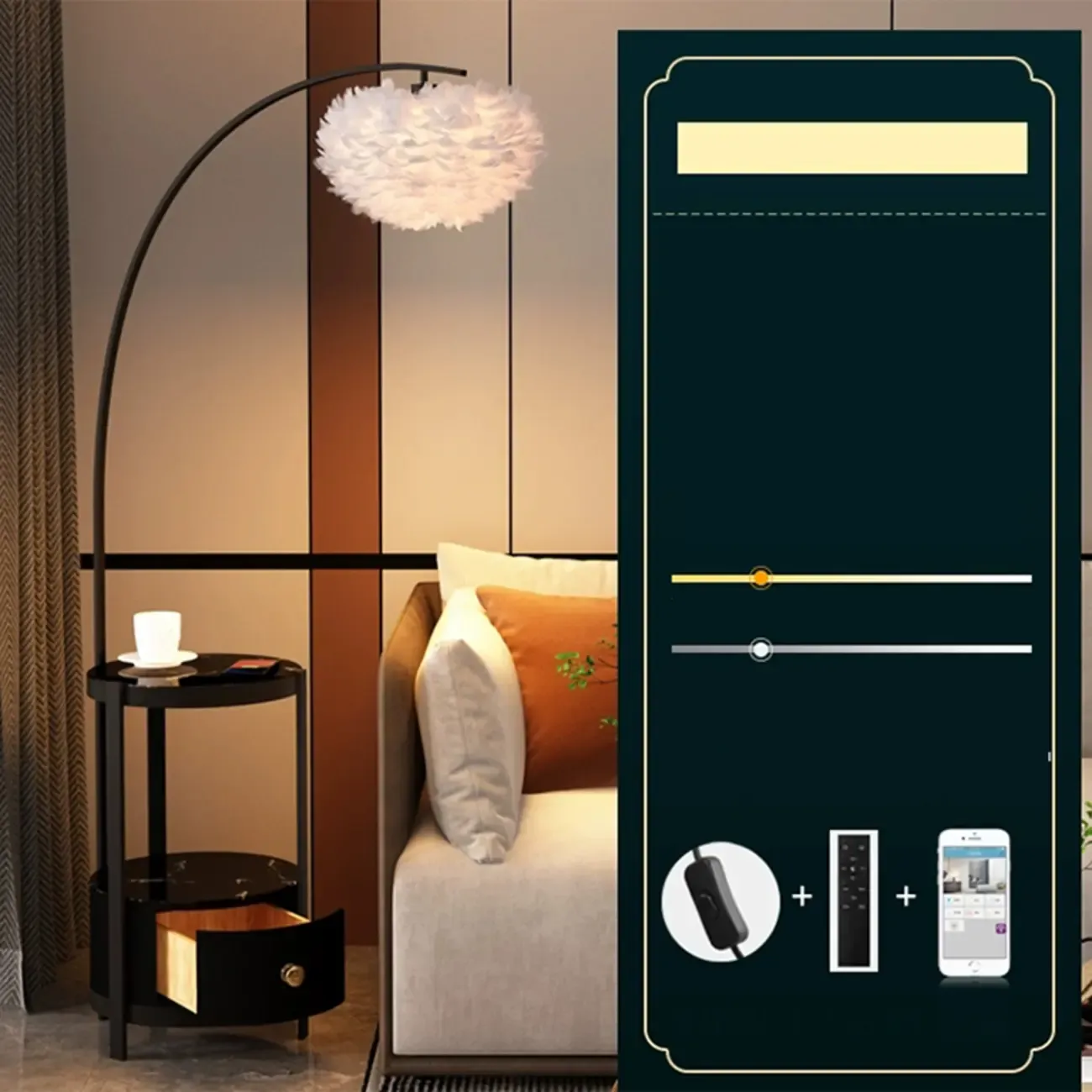 Feather Floor Lamp with Shelves for Living Room Image - 19