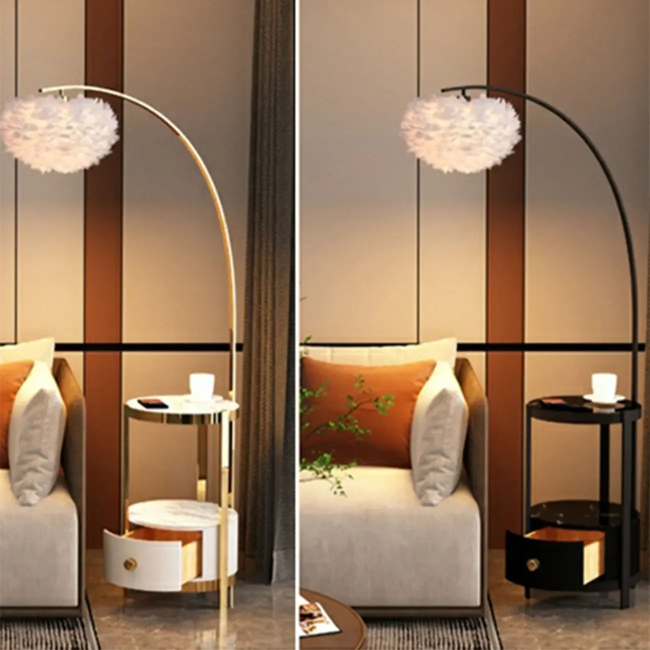 Feather Floor Lamp with Shelves for Living Room Image - 20