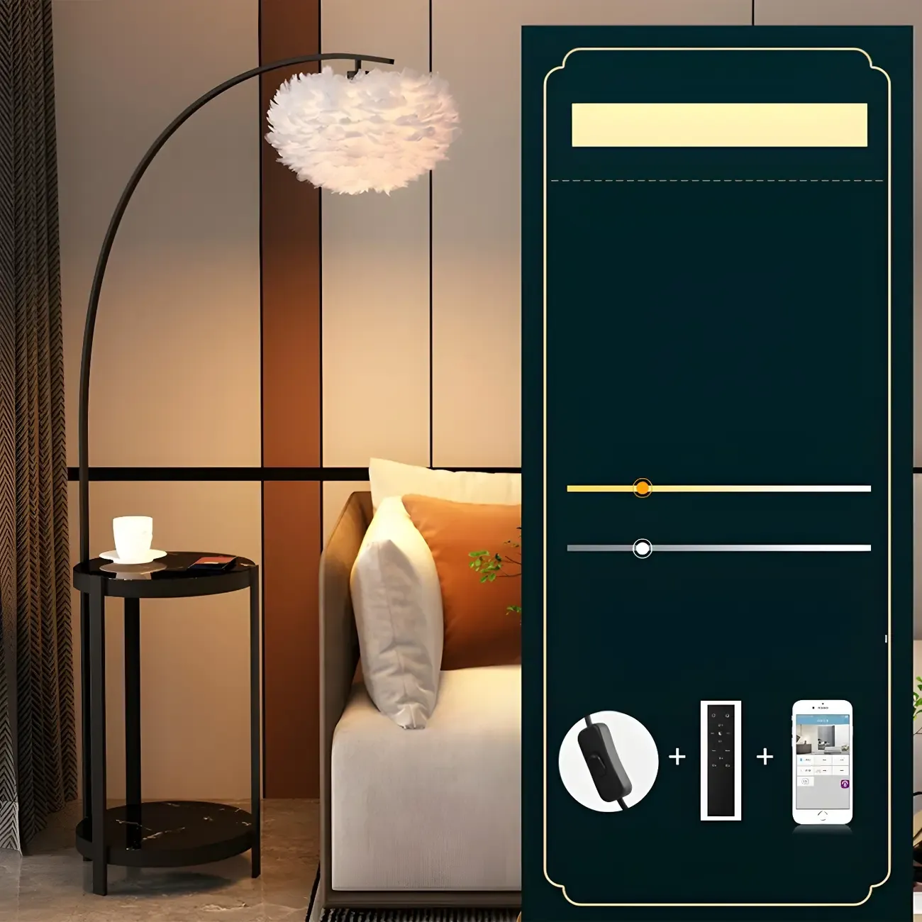 Feather Floor Lamp with Shelves for Living Room Image - 21