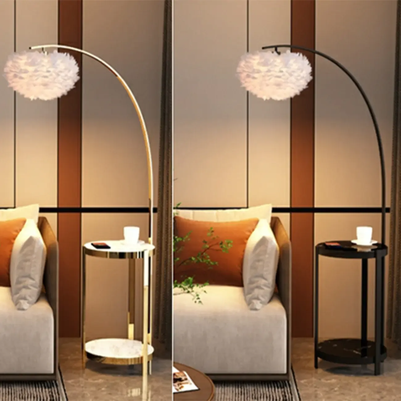 Feather Floor Lamp with Shelves for Living Room Image - 22