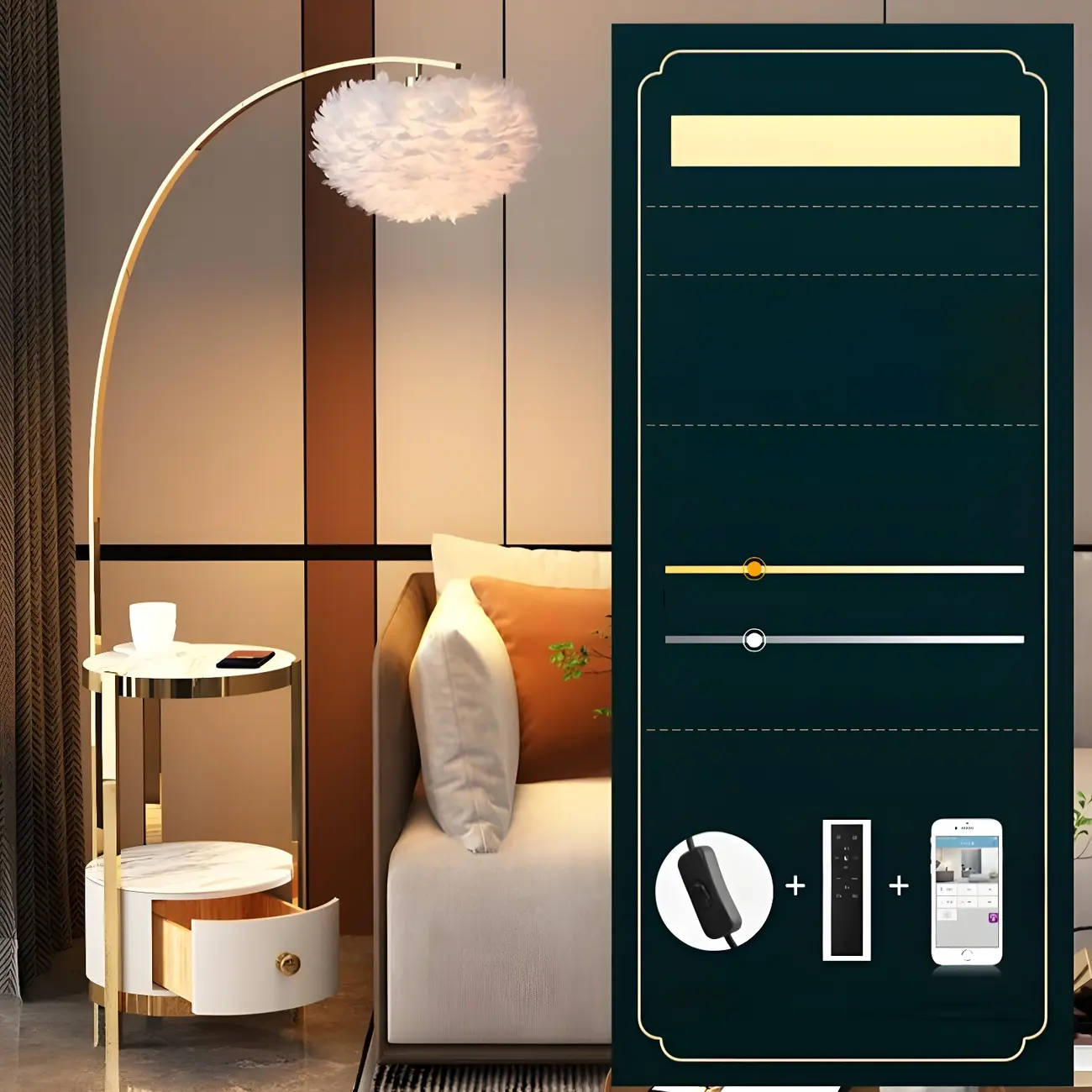 Feather Floor Lamp with Shelves for Living Room Image - 23 | homeyfad