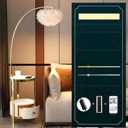 Feather Floor Lamp with Shelves for Living Room Image - 23
