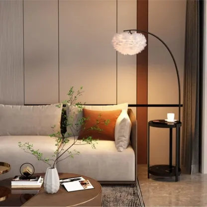 Feather Floor Lamp with Shelves for Living Room Image - 25