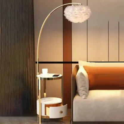 Feather Floor Lamp with Shelves for Living Room Image - 26