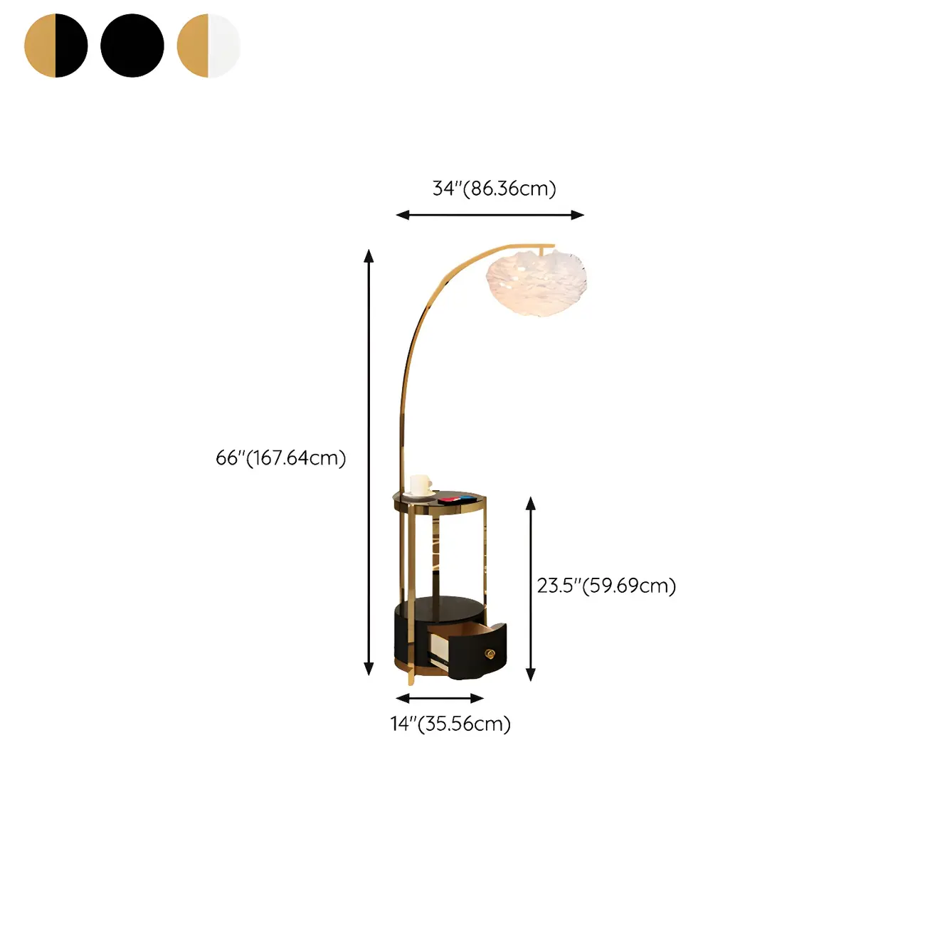 Feather Floor Lamp with Shelves for Living Room #size