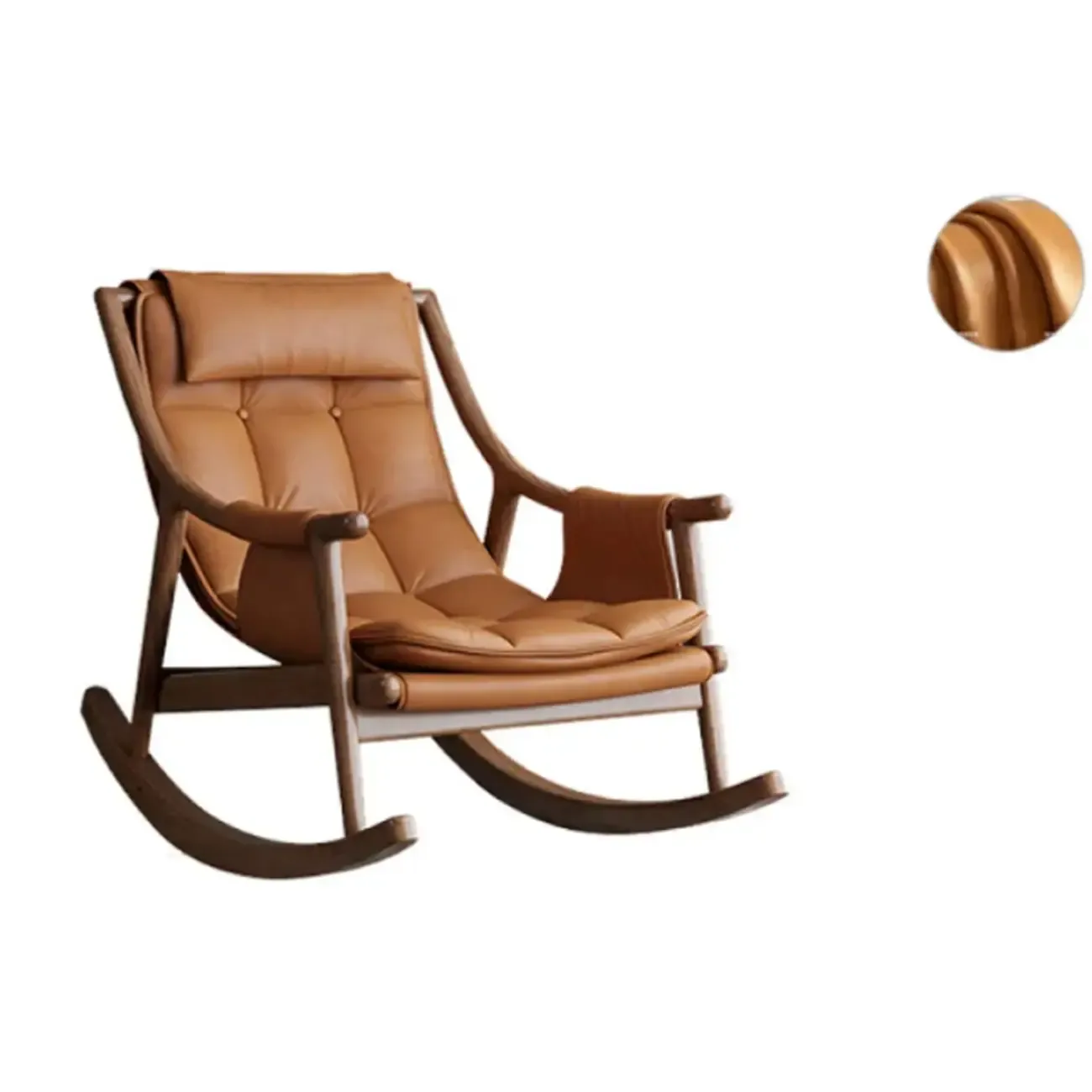 Modern Wood Nappa Upholstered Rocking Chair with Footstool Image - 2