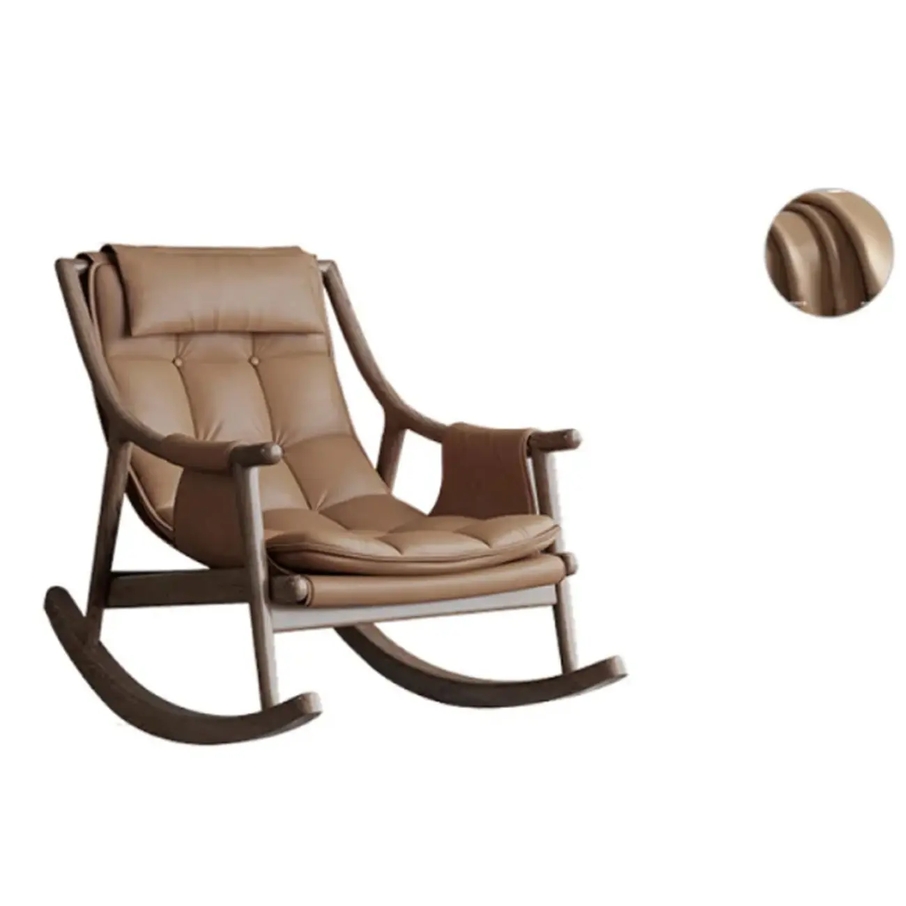 Modern Wood Nappa Upholstered Rocking Chair with Footstool Image - 3 | homeyfad