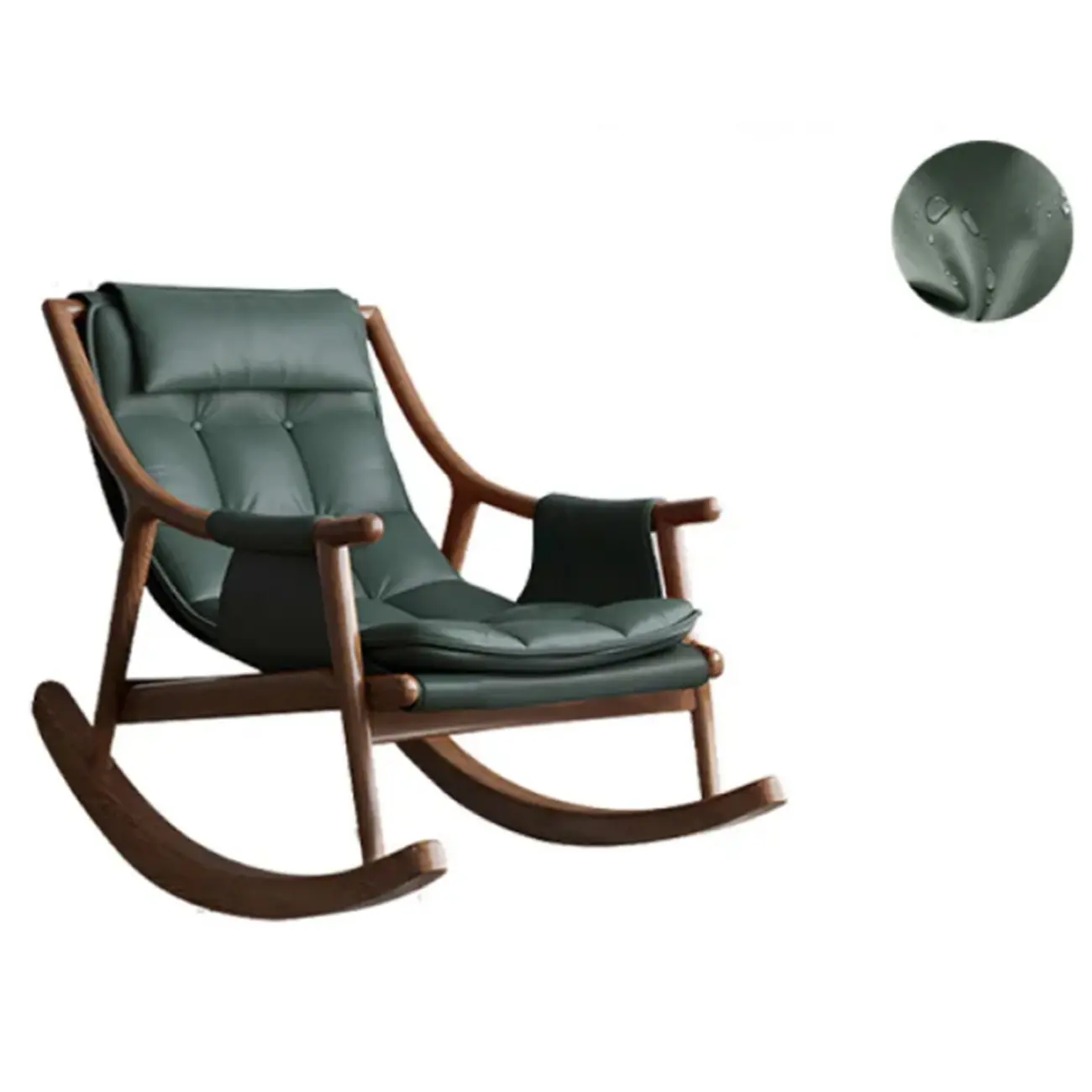 Modern Wood Nappa Upholstered Rocking Chair with Footstool Image - 7 | homeyfad