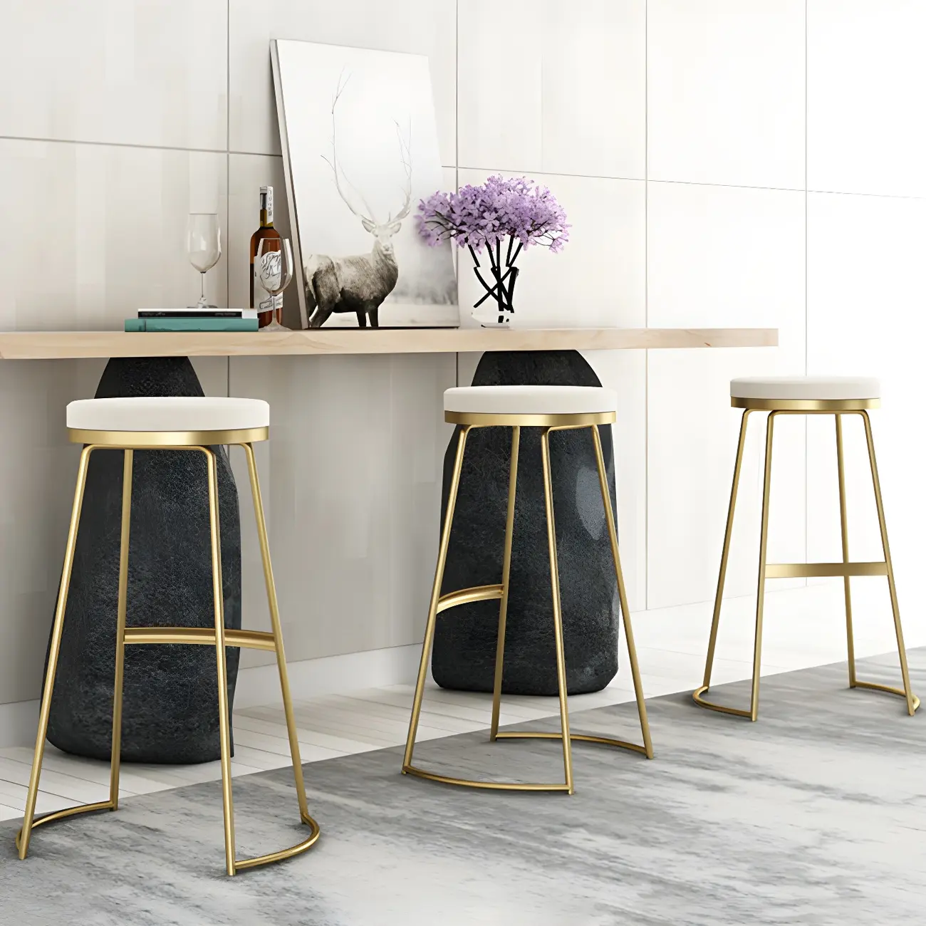 Industrial Leather Seat Bar Stools with Metal Frame for Kitchen Image - 1 | homeyfad