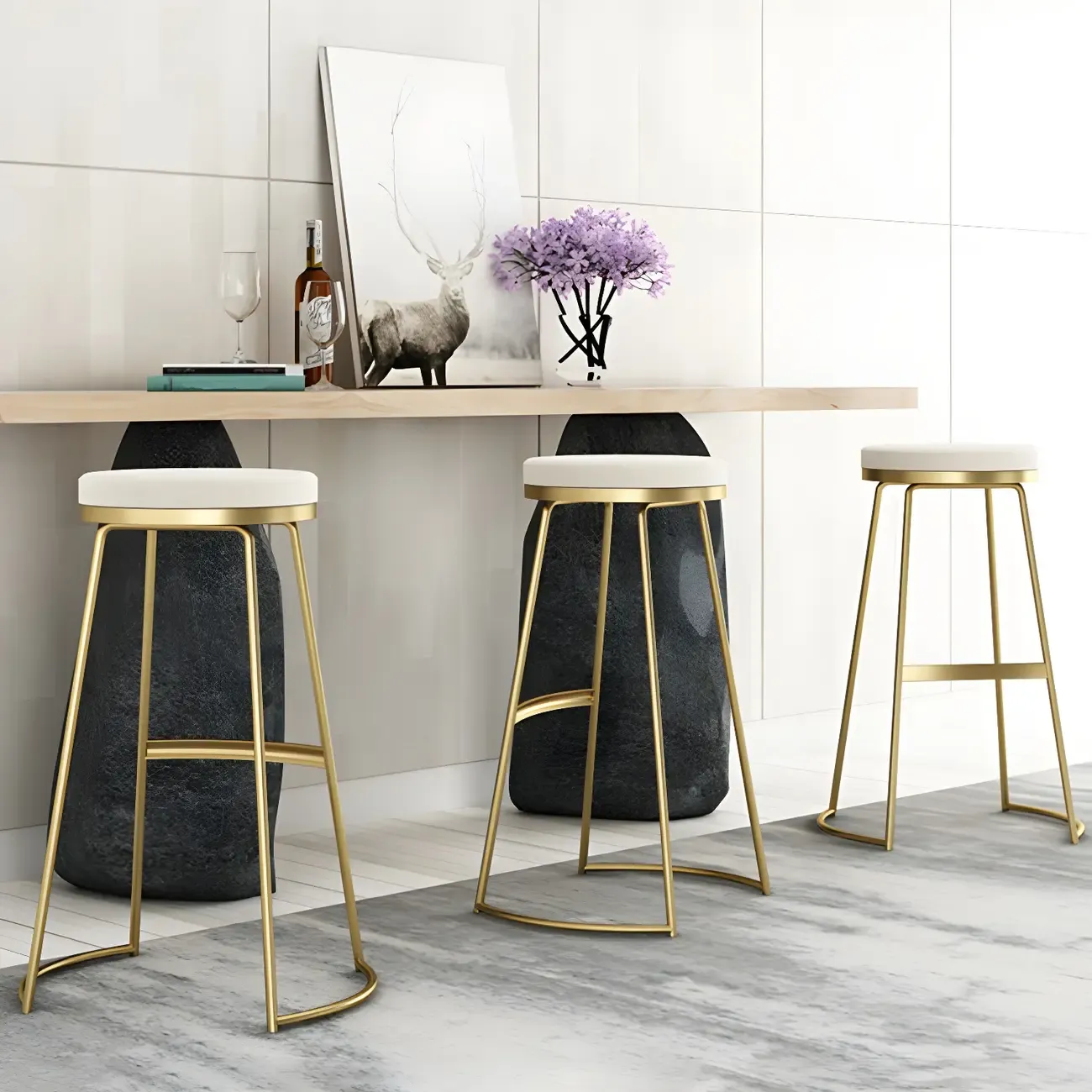 Industrial Leather Seat Bar Stools with Metal Frame for Kitchen Image - 1