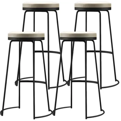 Industrial Leather Seat Bar Stools with Metal Frame for Kitchen Image - 13