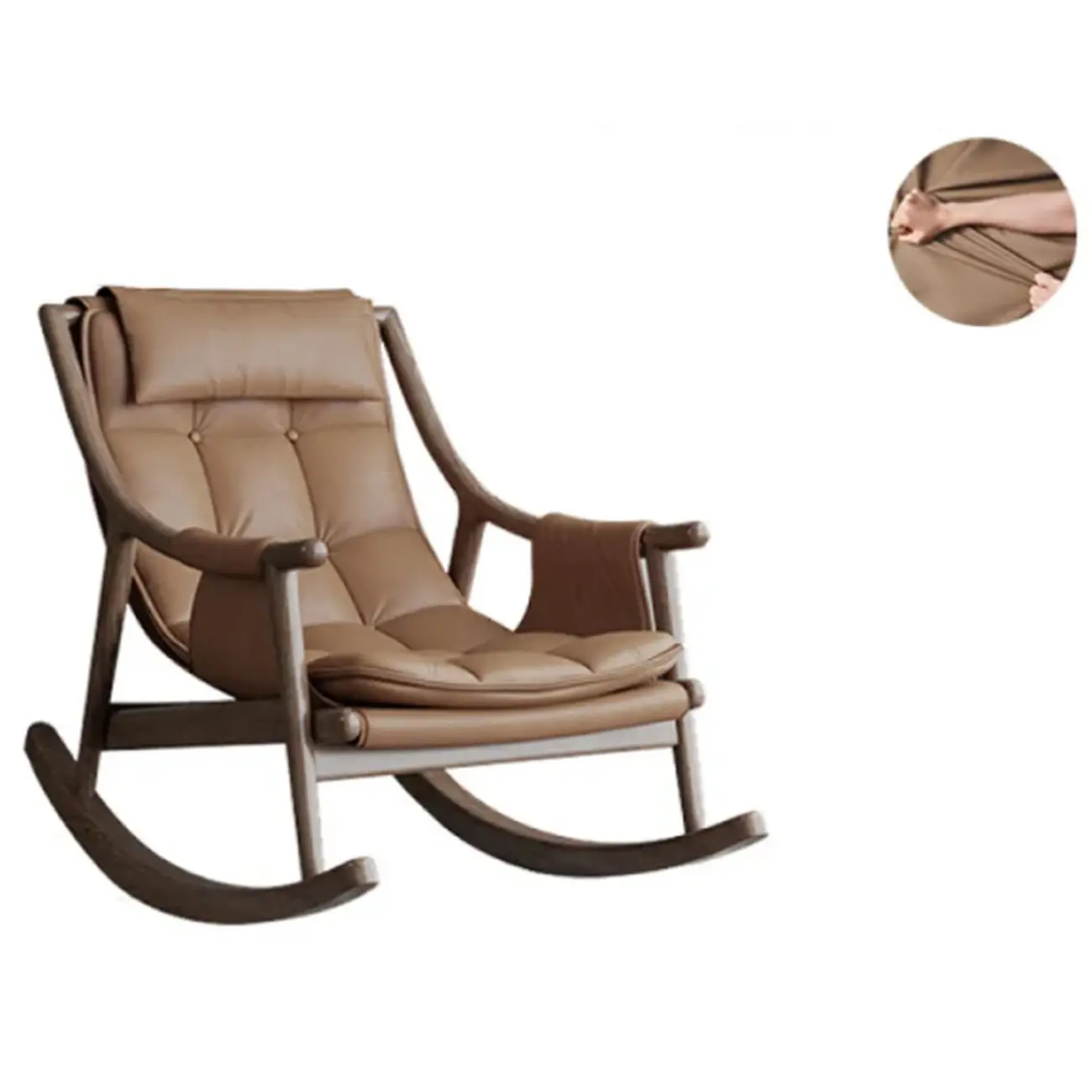 Modern Wood Nappa Upholstered Rocking Chair with Footstool Image - 9 | homeyfad