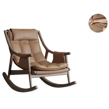 Modern Wood Nappa Upholstered Rocking Chair with Footstool Image - 9