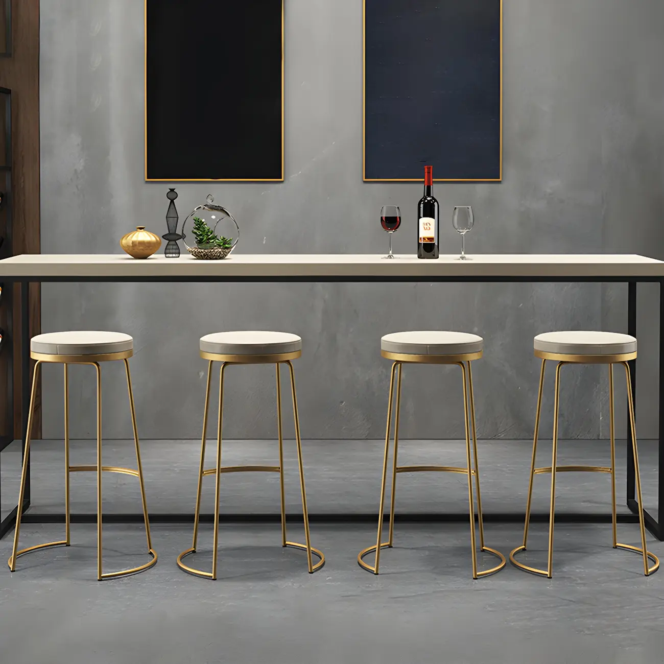 Industrial Leather Seat Bar Stools with Metal Frame for Kitchen Image - 2 | homeyfad