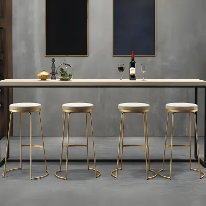 Industrial Leather Seat Bar Stools with Metal Frame for Kitchen Image - 2