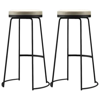 Industrial Leather Seat Bar Stools with Metal Frame for Kitchen Image - 14