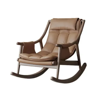 Modern Wood Nappa Upholstered Rocking Chair with Footstool Image - 10