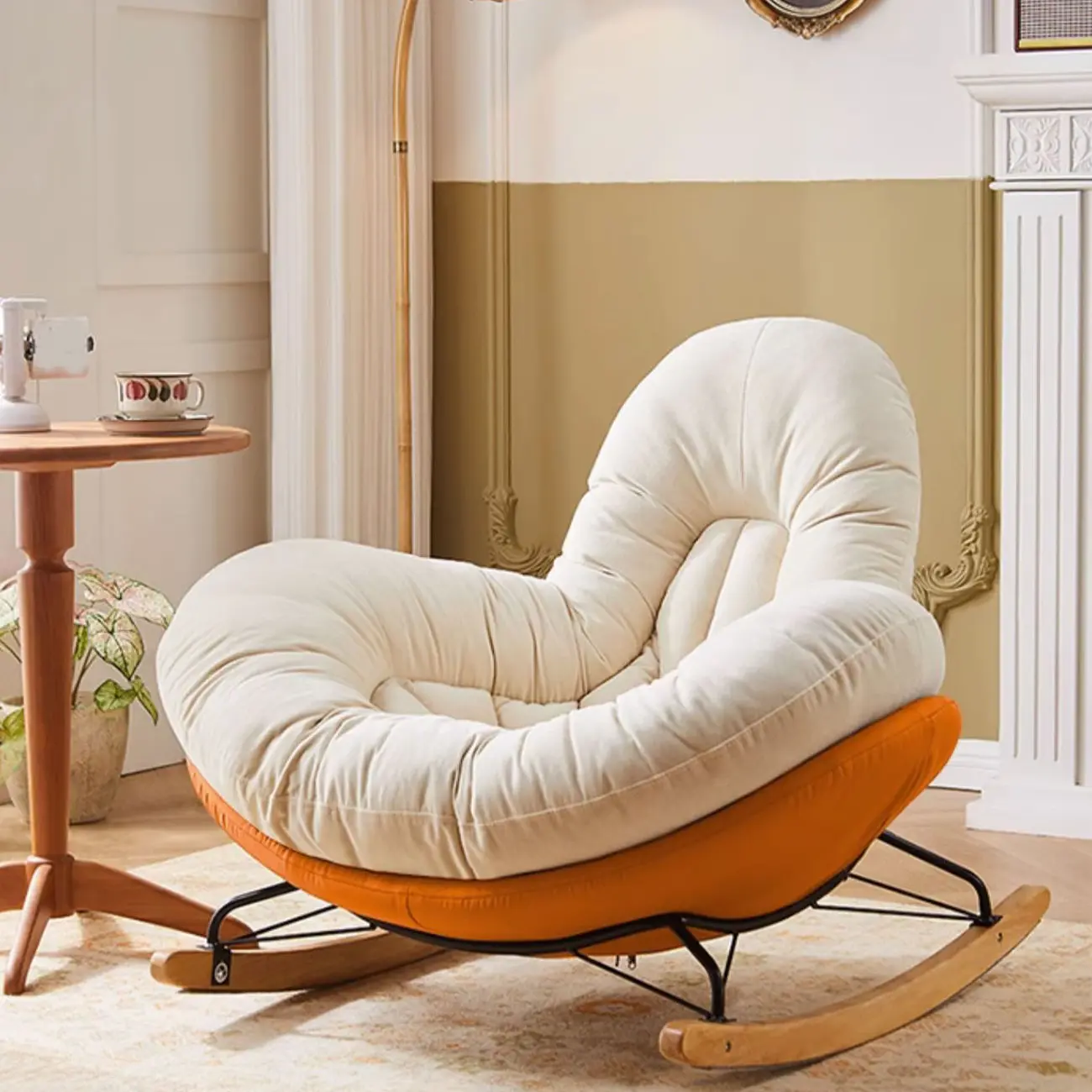 Wide Seat Upholstered Rocking Chair in Beige with Ottoman  Image - 6 | homeyfad