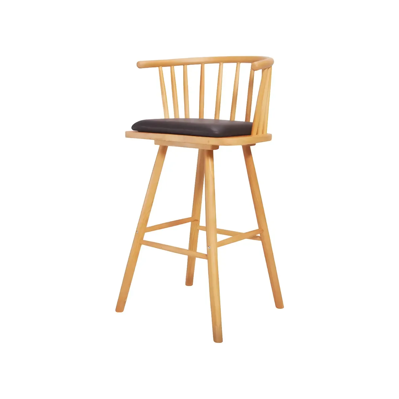 Traditional Wooden Low Back Bar Stool with Cushioned Seat Image - 2