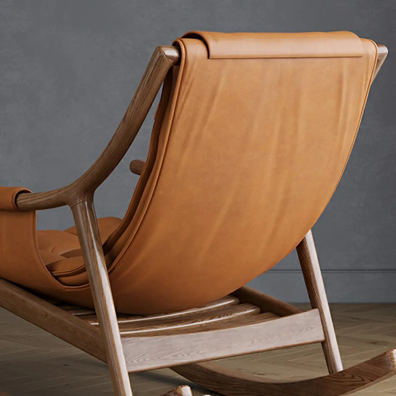 Modern Wood Nappa Upholstered Rocking Chair with Footstool Image - 12 | homeyfad