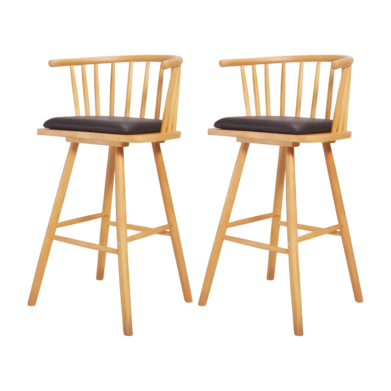 Traditional Wooden Low Back Bar Stool with Cushioned Seat Image - 3 | homeyfad