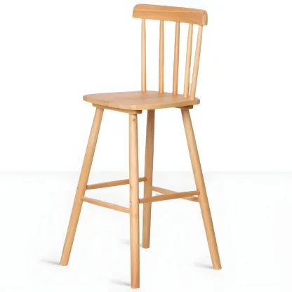 Traditional Wooden Low Back Bar Stool with Cushioned Seat Image - 4