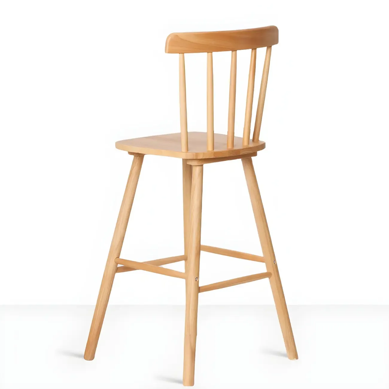 Traditional Wooden Low Back Bar Stool with Cushioned Seat Image - 5
