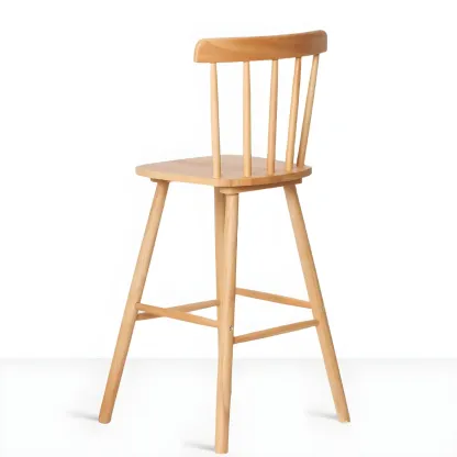 Traditional Wooden Low Back Bar Stool with Cushioned Seat Image - 5