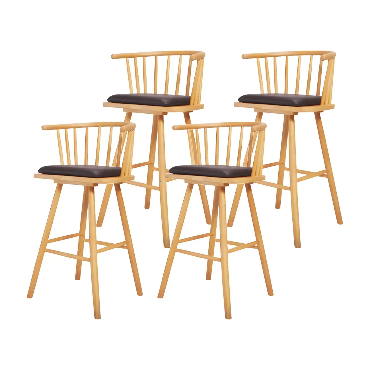 Traditional Wooden Low Back Bar Stool with Cushioned Seat Image - 6