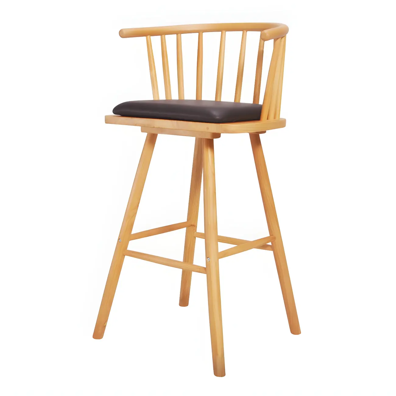 Traditional Wooden Low Back Bar Stool with Cushioned Seat Image - 9 | homeyfad
