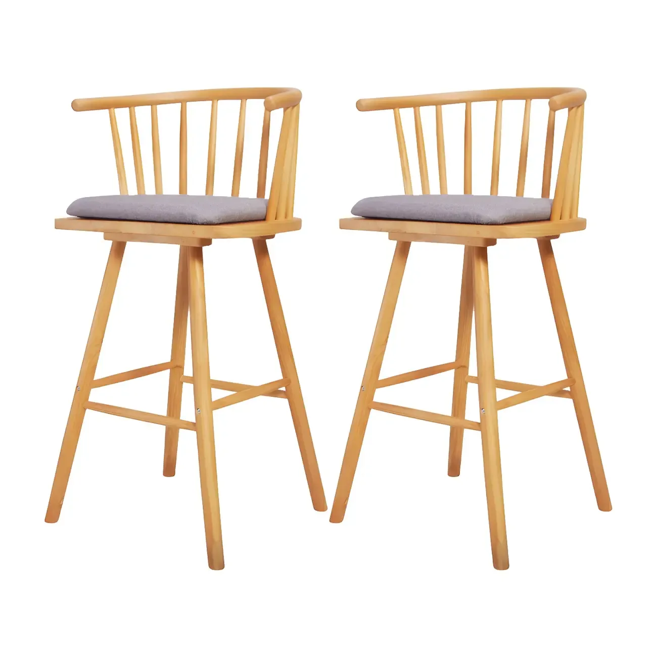 Traditional Wooden Low Back Bar Stool with Cushioned Seat Image - 10