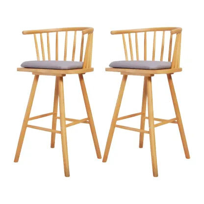 Traditional Wooden Low Back Bar Stool with Cushioned Seat Image - 10