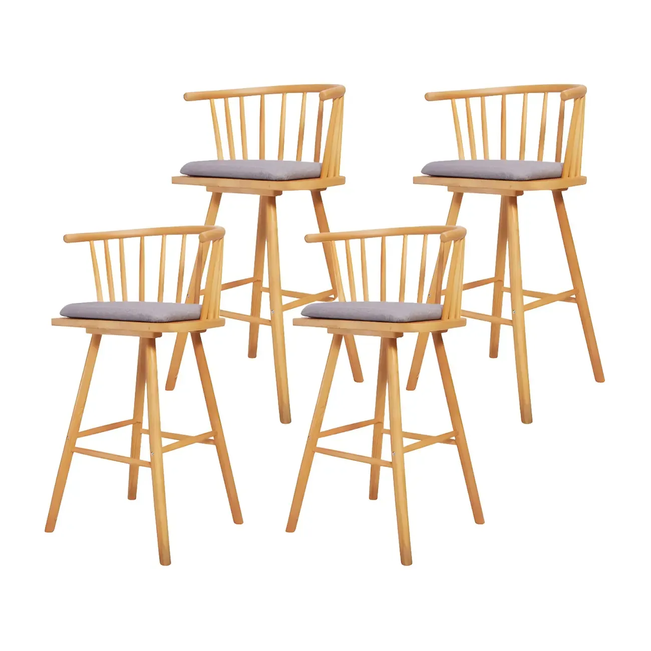 Traditional Wooden Low Back Bar Stool with Cushioned Seat Image - 11