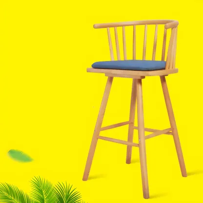 Traditional Wooden Low Back Bar Stool with Cushioned Seat Image - 12