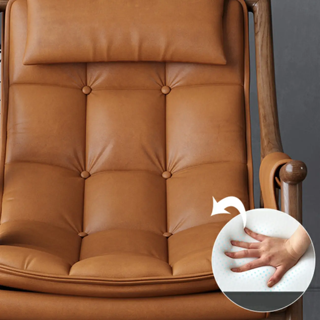 Modern Wood Nappa Upholstered Rocking Chair with Footstool Image - 14 | homeyfad