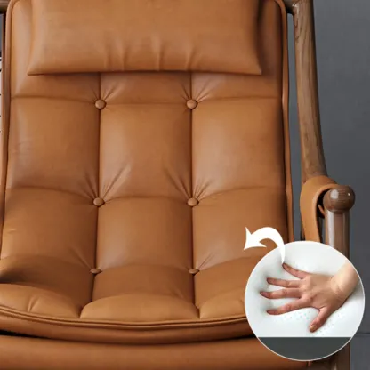 Modern Wood Nappa Upholstered Rocking Chair with Footstool Image - 14