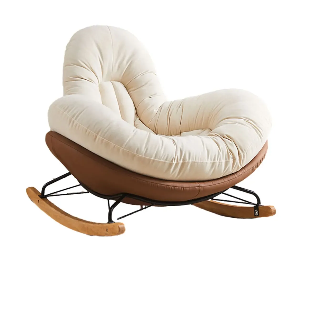 Wide Seat Upholstered Rocking Chair in Beige with Ottoman  Image - 8